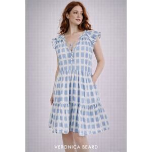 Veronica Beard Blue & White Ikat Print toered Mini Dress